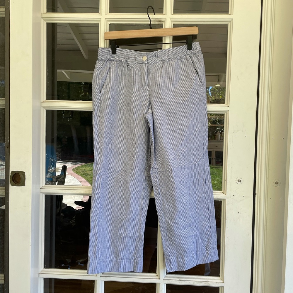 Blue and white striped pants
